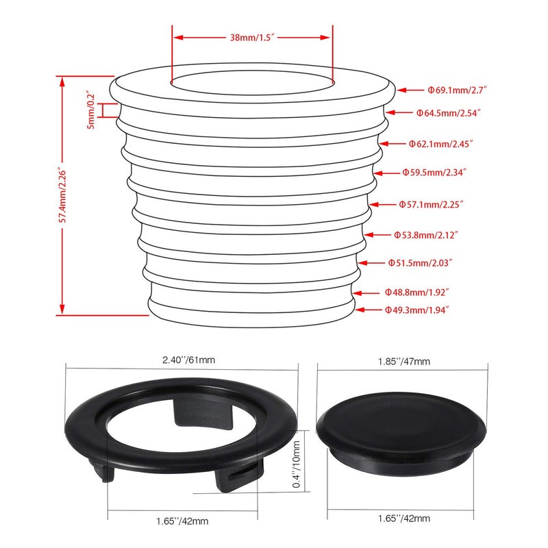 Pelopy 2 Pieces Umbrella Cone Wedge Patio Table Umbrella Hole Ring and Cap Set Fits up to 1.5 Inch in Diameter or Smaller Outdoor Patio Table Hole Pool Adapter(Black Black) - Image 2